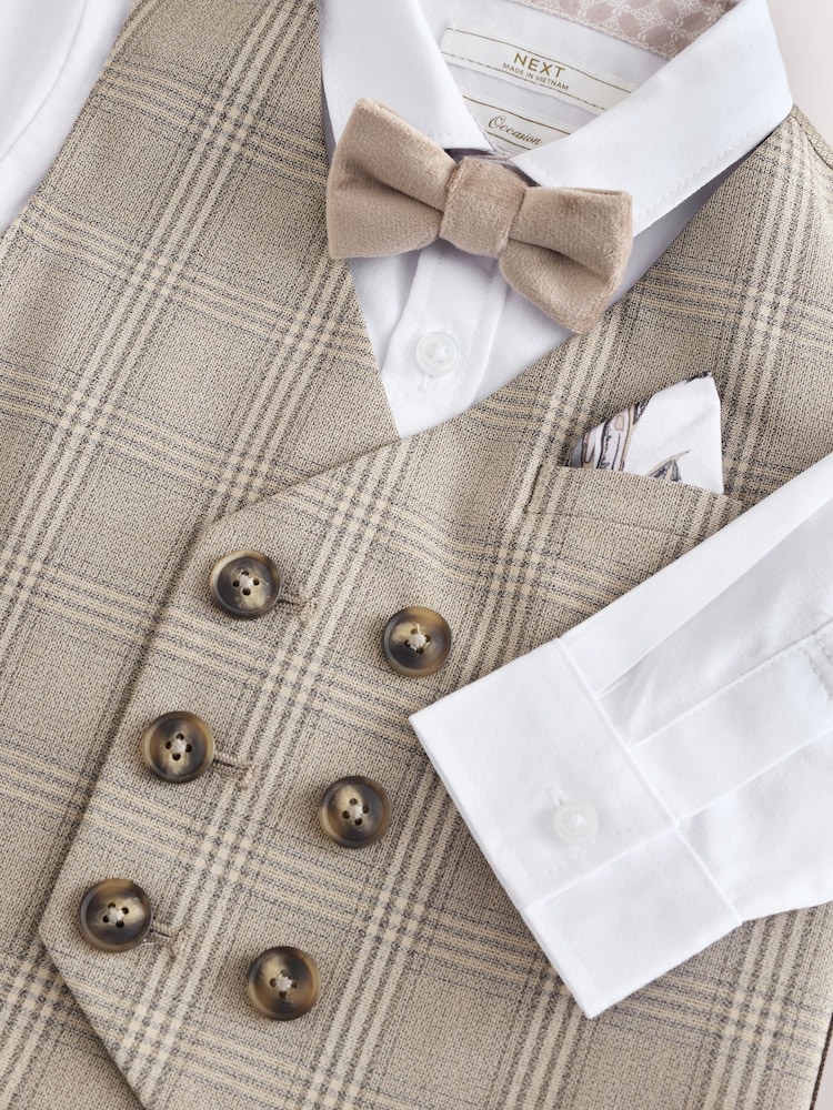 Neutral Check Waistcoat Set With Shirt And Bow Tie (3mths-7yrs) - Image 8 of 9