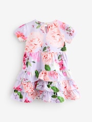 Baker by Ted Baker Purple Ruffle Tier Hem Printed Floral Dress - Image 2 of 6