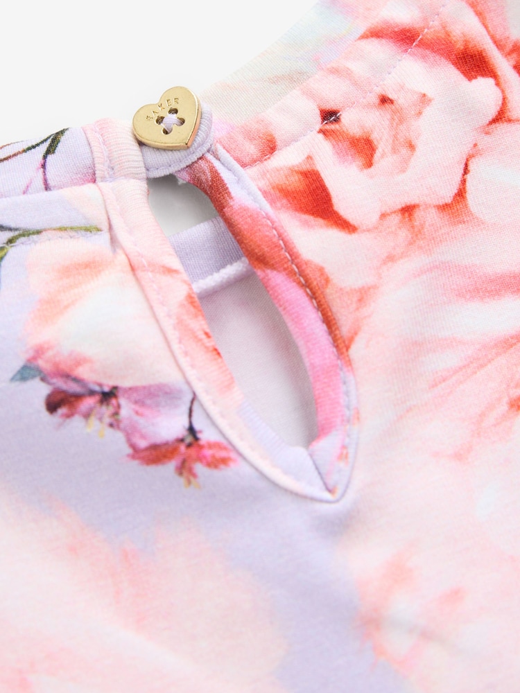 Baker by Ted Baker Purple Ruffle Tier Hem Printed Floral Dress - Image 6 of 6