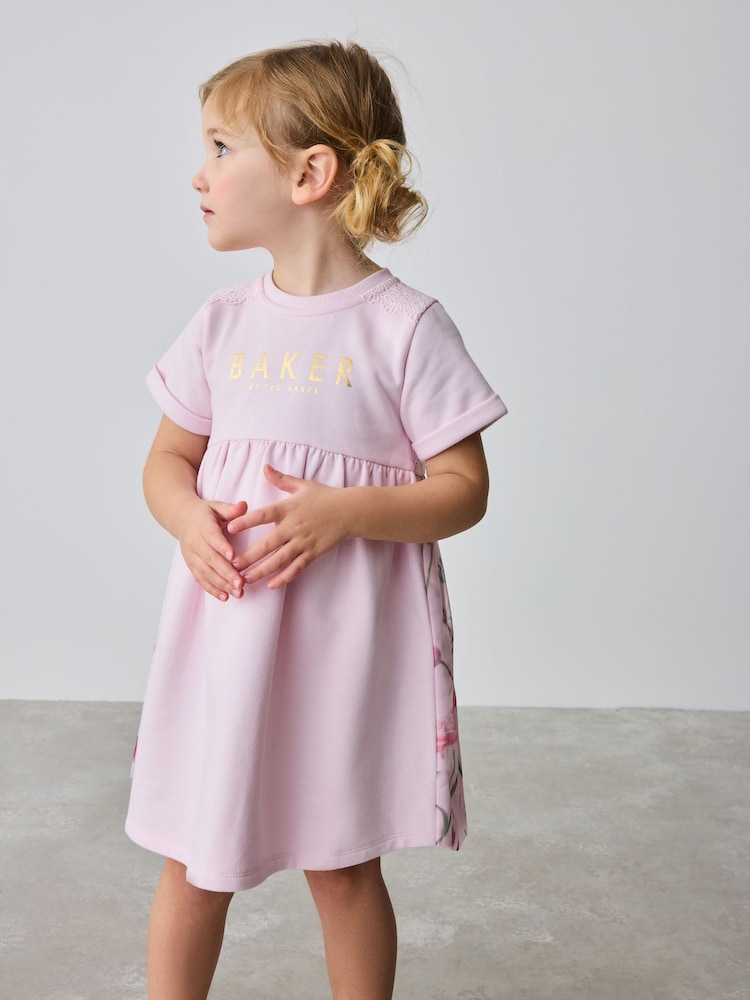 Baker by Ted Baker Pink Lace Trim Back Mesh Panel Detail Dress - Image 2 of 5