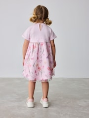 Baker by Ted Baker Pink Lace Trim Back Mesh Panel Detail Dress - Image 3 of 5