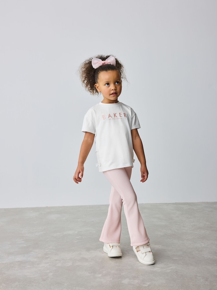 Baker by Ted Baker Pink Bow Detail T-Shirt and Flare Set - Image 1 of 13