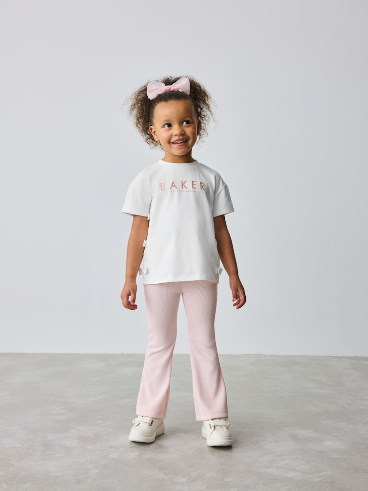 Baker by Ted Baker Pink Bow Detail T-Shirt and Flare Set - Image 2 of 13
