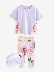 Baker by Ted Baker 2 Piece Purple T-Shirt and Floral Print Leggings Set - Image 1 of 4