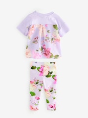 Baker by Ted Baker 2 Piece Purple T-Shirt and Floral Print Leggings Set - Image 2 of 4