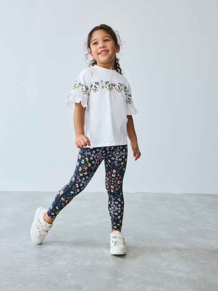 Baker by Ted Baker Navy Floral Print T-Shirt and Leggings Set - Image 1 of 10