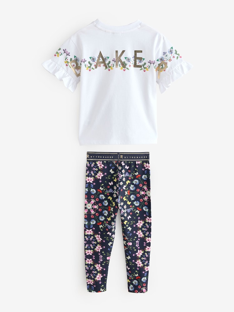 Baker by Ted Baker Navy Floral Print T-Shirt and Leggings Set - Image 7 of 10