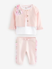 Baker by Ted Baker 3 Piece Mesh Bow Cardigan & Legging Set - Image 1 of 5