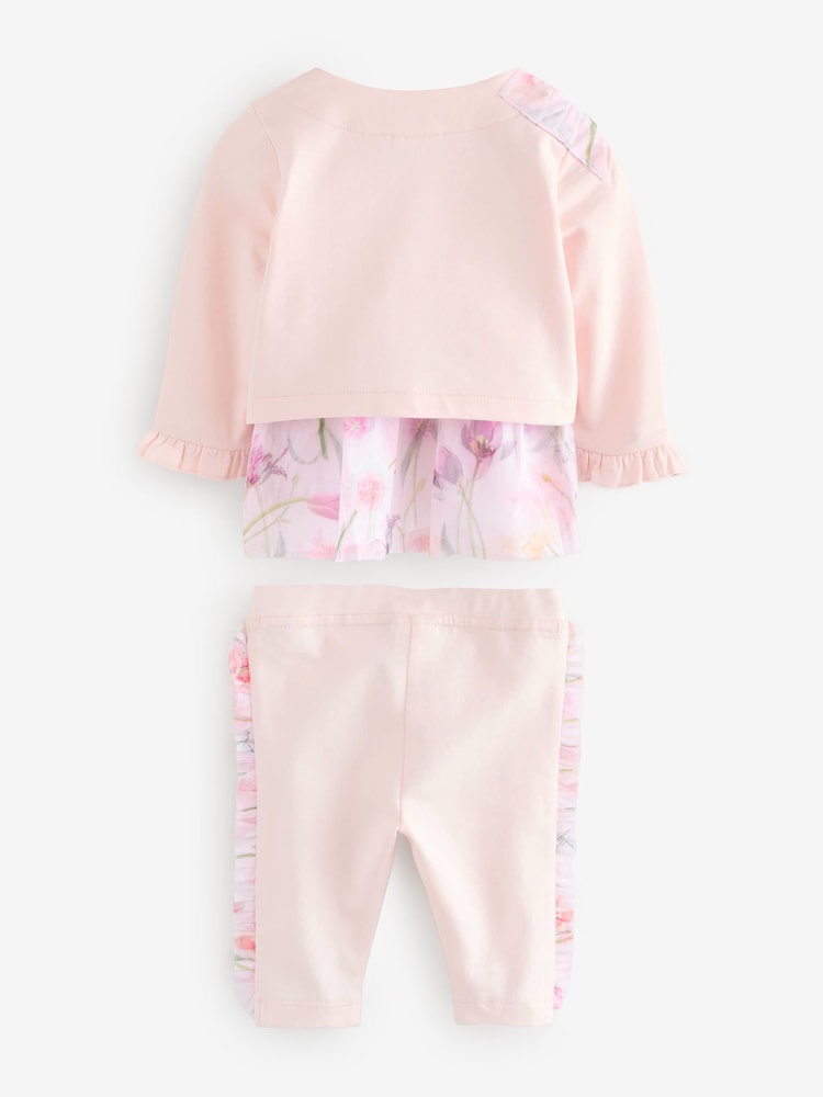 Baker by Ted Baker 3 Piece Mesh Bow Cardigan & Legging Set - Image 3 of 5