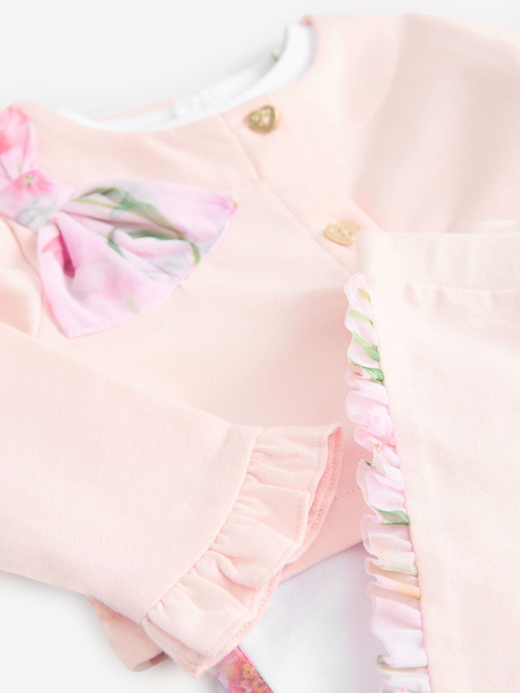 Baker by Ted Baker 3 Piece Mesh Bow Cardigan & Legging Set - Image 5 of 5