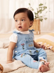 Baker by Ted Baker 2 Piece Blue Denim Embroidered Dungaree and T-Shirt Set - Image 1 of 15