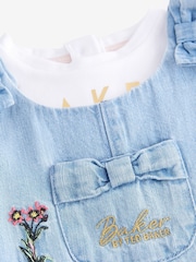 Baker by Ted Baker 2 Piece Blue Denim Embroidered Dungaree and T-Shirt Set - Image 14 of 15