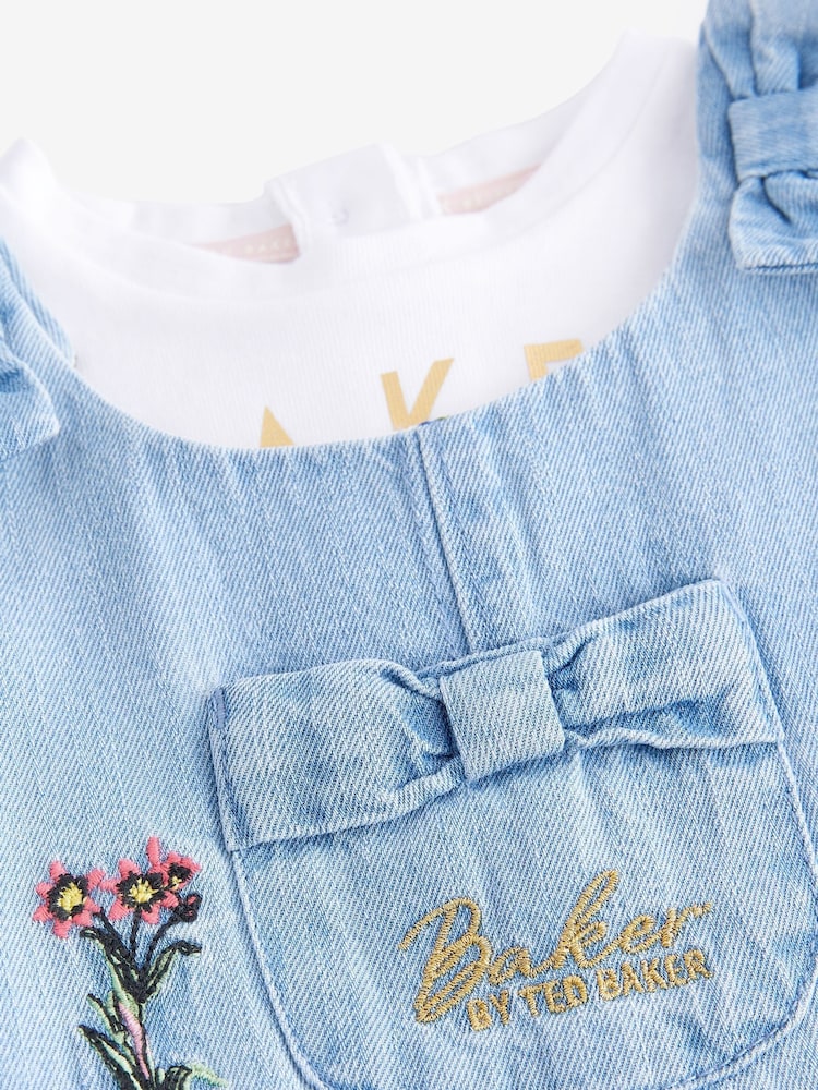 Baker by Ted Baker 2 Piece Blue Denim Embroidered Dungaree and T-Shirt Set - Image 14 of 15