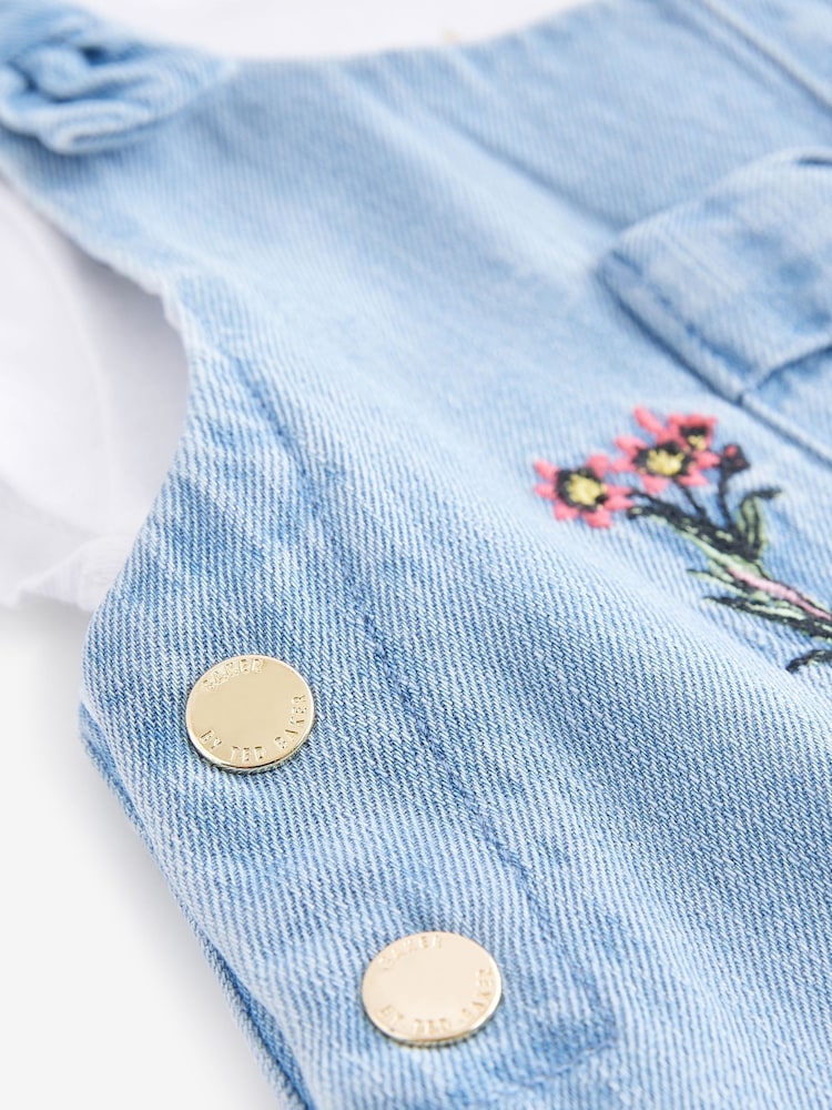 Baker by Ted Baker 2 Piece Blue Denim Embroidered Dungaree and T-Shirt Set - Image 15 of 15