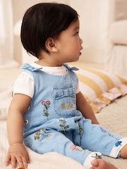 Baker by Ted Baker 2 Piece Blue Denim Embroidered Dungaree and T-Shirt Set - Image 2 of 15