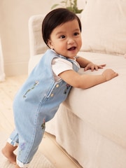 Baker by Ted Baker 2 Piece Blue Denim Embroidered Dungaree and T-Shirt Set - Image 3 of 15