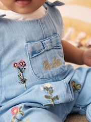 Baker by Ted Baker 2 Piece Blue Denim Embroidered Dungaree and T-Shirt Set - Image 4 of 15