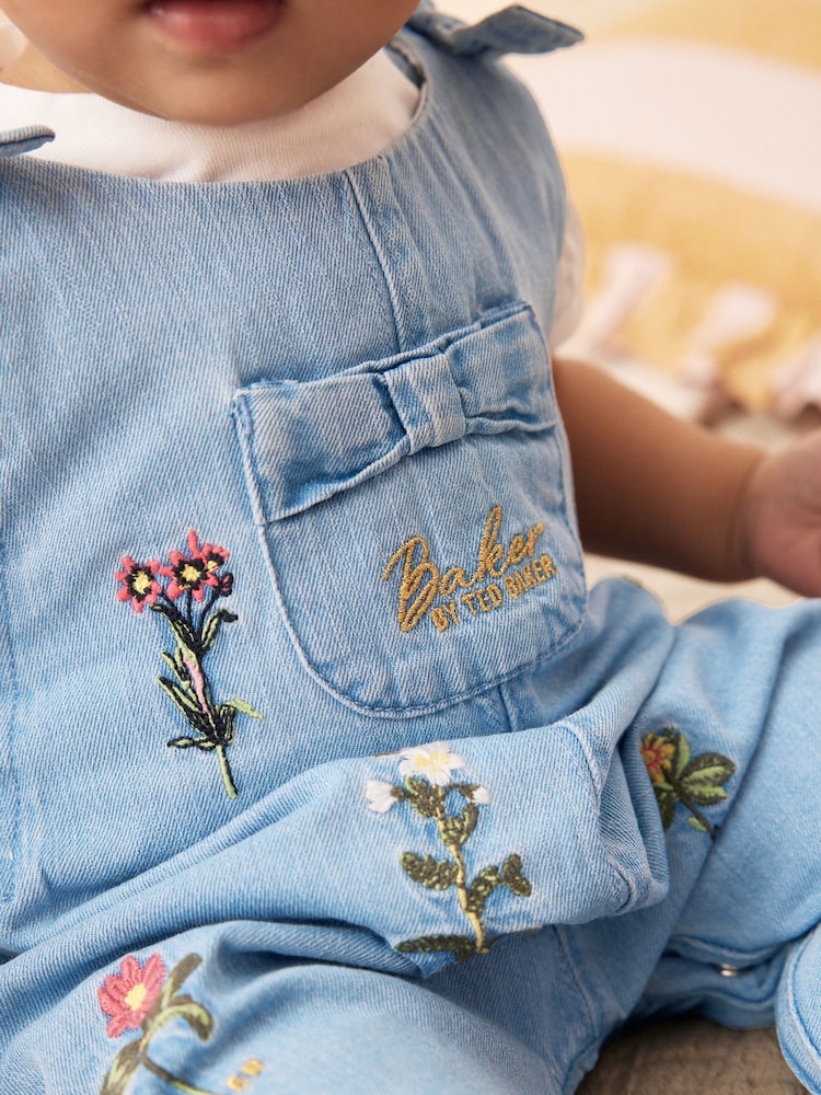 Baker by Ted Baker 2 Piece Blue Denim Embroidered Dungaree and T-Shirt Set - Image 4 of 15
