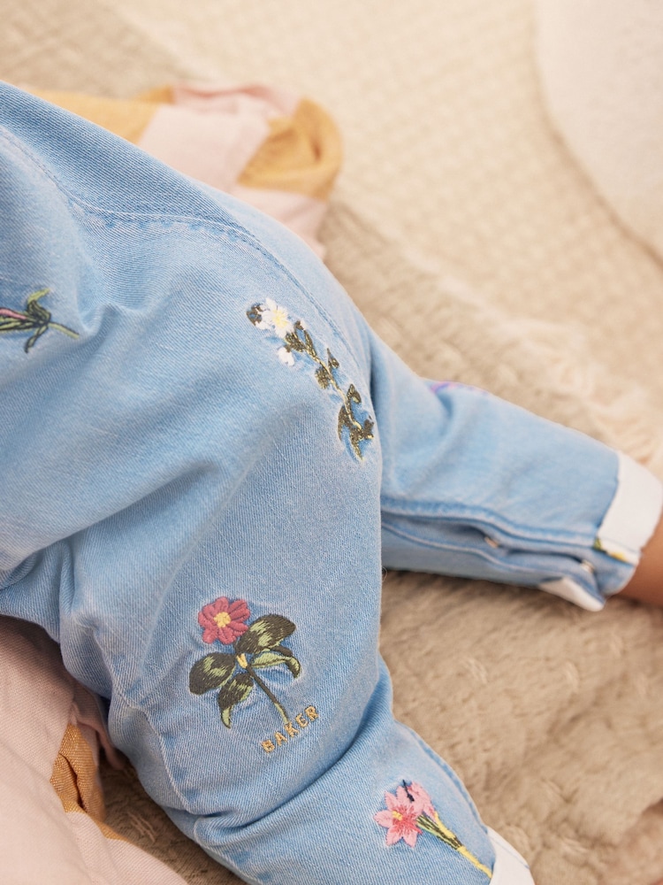 Baker by Ted Baker 2 Piece Blue Denim Embroidered Dungaree and T-Shirt Set - Image 7 of 15