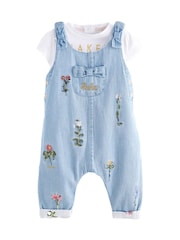 Baker by Ted Baker 2 Piece Blue Denim Embroidered Dungaree and T-Shirt Set - Image 8 of 15
