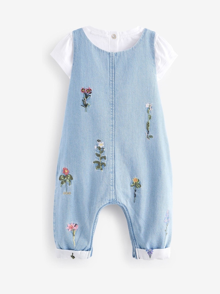 Baker by Ted Baker 2 Piece Blue Denim Embroidered Dungaree and T-Shirt Set - Image 9 of 15