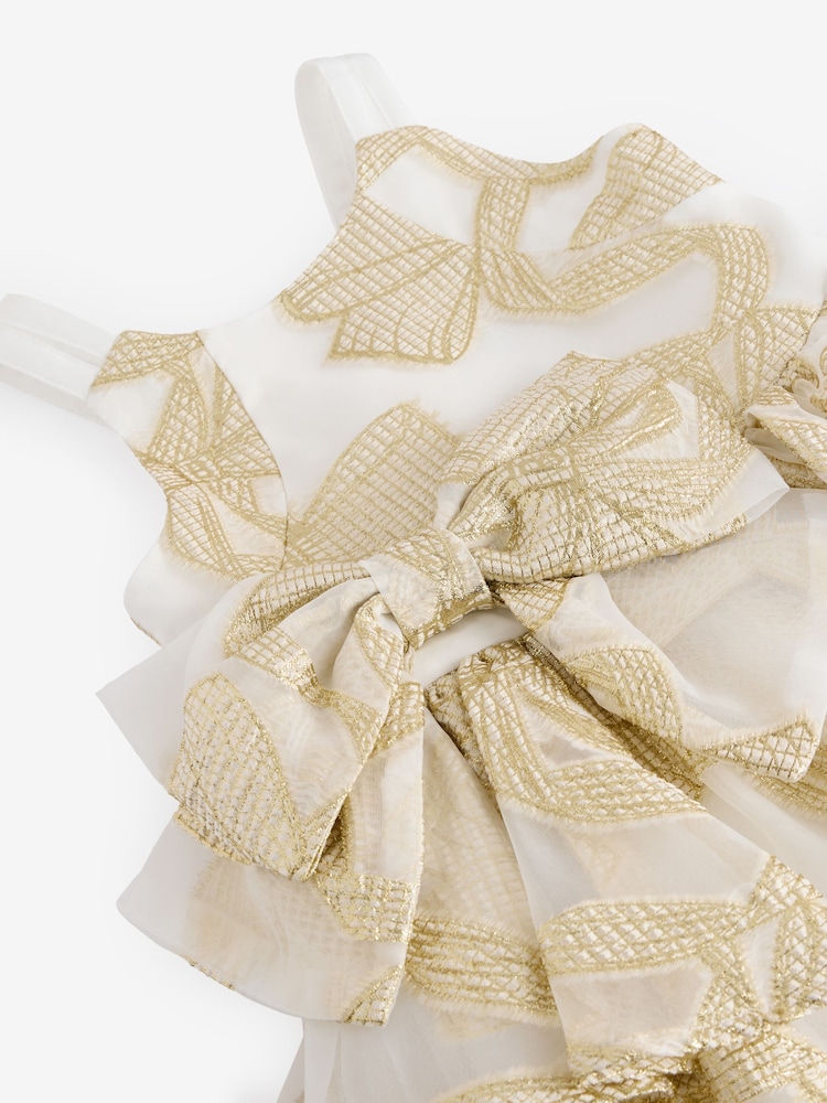 Baker by Ted Baker Gold/White Bow Occasion Dress - Image 10 of 10