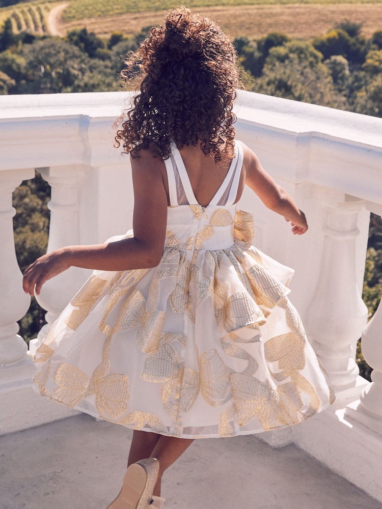 Baker by Ted Baker Gold/White Bow Occasion Dress - Image 2 of 10