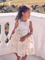 Baker by Ted Baker Gold/White Bow Occasion Dress - Image 4 of 10