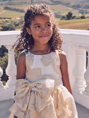 Baker by Ted Baker Gold/White Bow Occasion Dress - Image 5 of 10