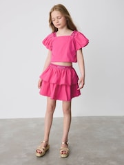 Baker by Ted Baker Pink Woven Puff Sleeve Top and Tier Skirt Set 2 Piece - Imagen 1 de 16