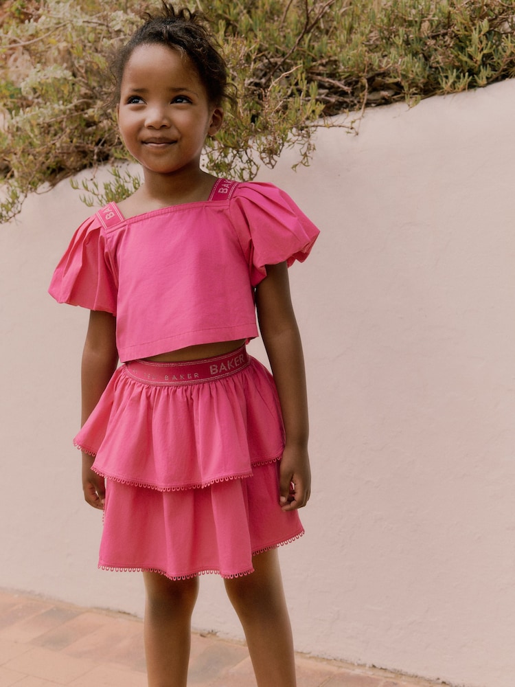 Baker by Ted Baker Pink Woven Puff Sleeve Top and Tier Skirt Set 2 Piece - Imagen 1 de 16 Baker by Ted Baker Pink Woven Puff Sleeve Top and Tier Skirt Set 2 Piece - Imagen 1 de 16