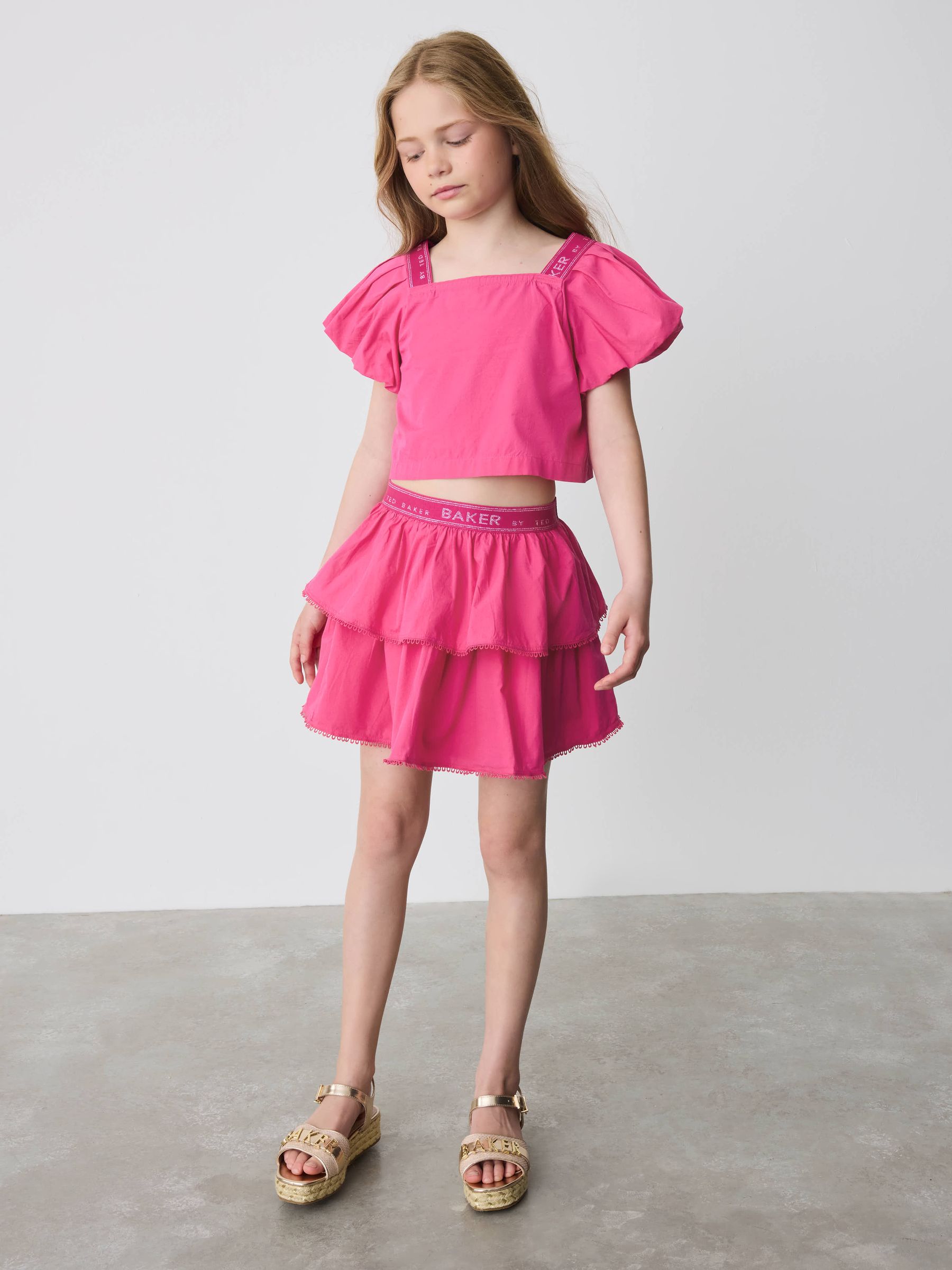Buy Baker by Ted Baker Pink Woven Puff Sleeve Top and Tier Skirt