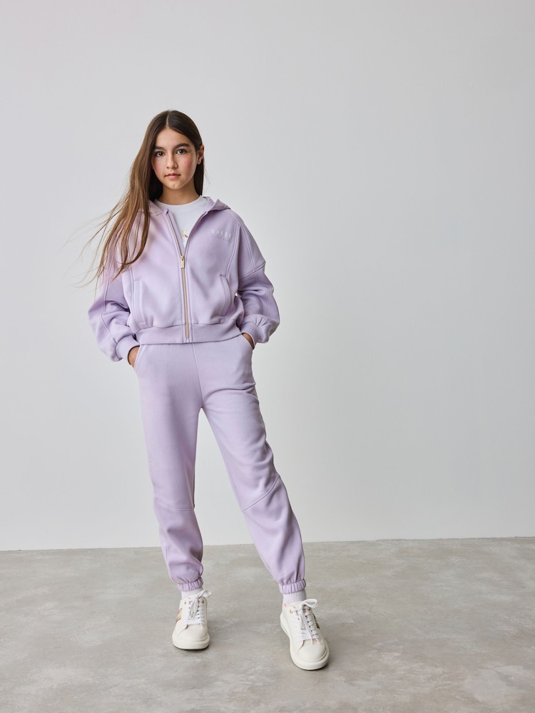 Baker by Ted Baker Purple Back Print Zip-Through Hoodie and Jogger Set - Image 1 of 13