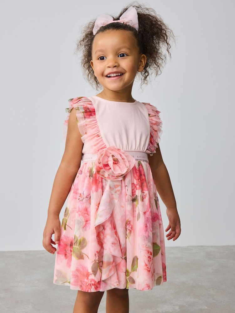 Baker by Ted Baker Pink Mesh Corsage Detail Dress - Image 1 of 10
