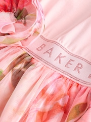 Baker by Ted Baker Pink Mesh Corsage Detail Dress - Image 8 of 10