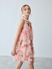 Baker by Ted Baker Pink Mesh Waterfall Dress - Image 1 of 9