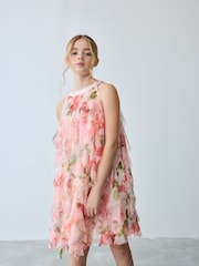 Baker by Ted Baker Pink Mesh Waterfall Dress - Image 2 of 9