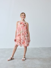 Baker by Ted Baker Pink Mesh Waterfall Dress - Image 3 of 9