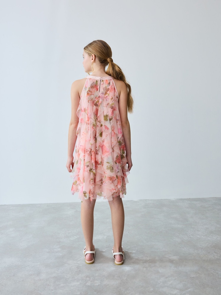Baker by Ted Baker Pink Mesh Waterfall Dress - Image 4 of 9