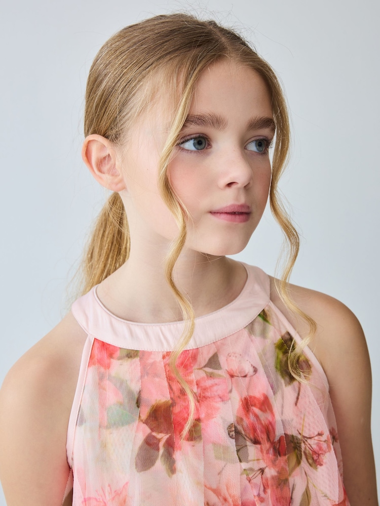 Baker by Ted Baker Pink Mesh Waterfall Dress - Image 5 of 9