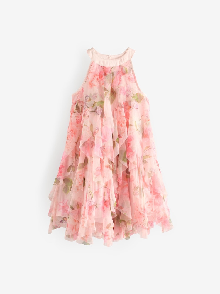 Baker by Ted Baker Pink Mesh Waterfall Dress - Image 7 of 9