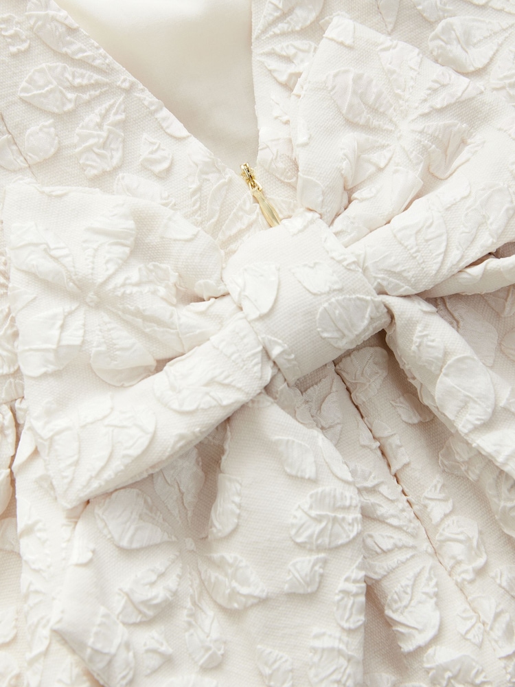 Baker by Ted Baker Cream Cloque Jacquard Bow Back Dress - Image 10 of 10