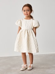 Baker by Ted Baker Cream Cloque Jacquard Bow Back Dress - Image 2 of 10