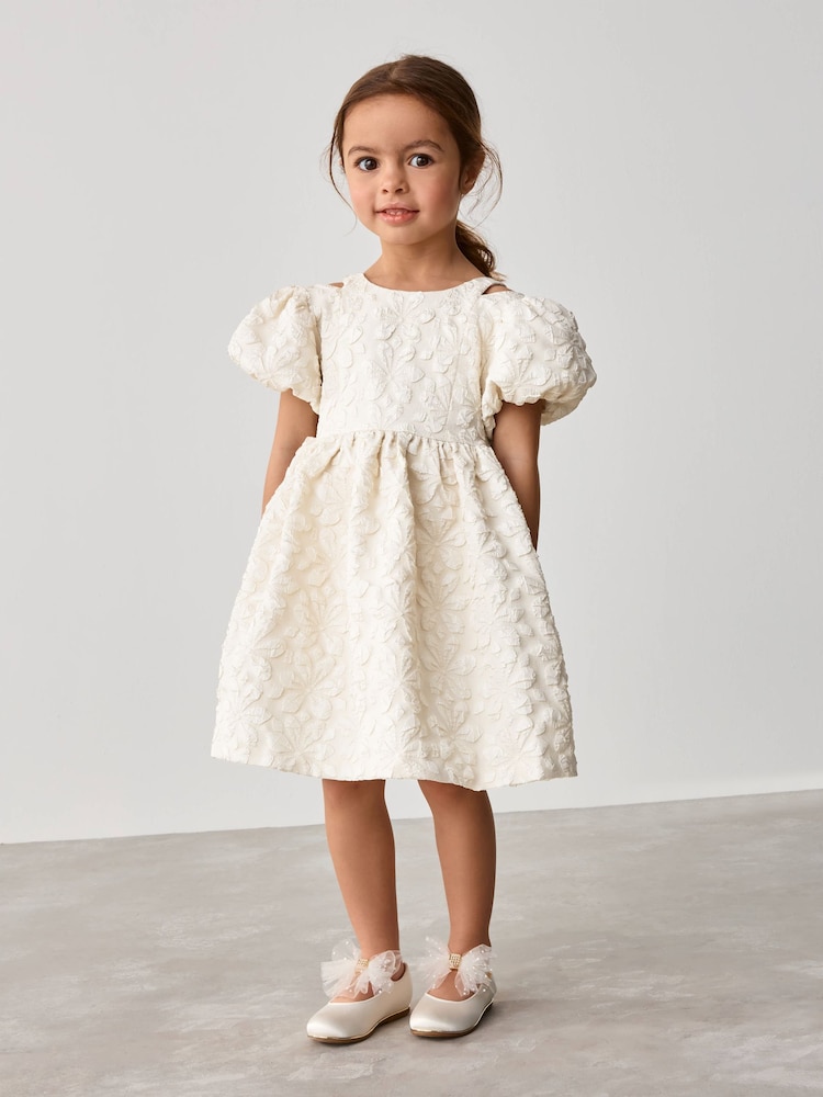 Baker by Ted Baker Cream Cloque Jacquard Bow Back Dress - Image 2 of 10