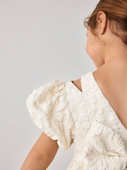 Baker by Ted Baker Cream Cloque Jacquard Bow Back Dress - Image 6 of 10