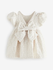 Baker by Ted Baker Cream Cloque Jacquard Bow Back Dress - Image 8 of 10