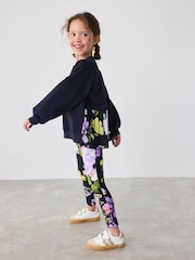 Baker by Ted Baker Navy Back Pleat Sweat Top & Floral Legging Set 2 Piece - Image 2 of 10