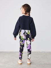 Baker by Ted Baker Navy Back Pleat Sweat Top & Floral Legging Set 2 Piece - Image 4 of 10