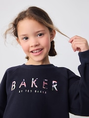 Baker by Ted Baker Navy Back Pleat Sweat Top & Floral Legging Set 2 Piece - Image 5 of 10