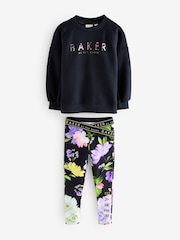 Baker by Ted Baker Navy Back Pleat Sweat Top & Floral Legging Set 2 Piece - Image 7 of 10